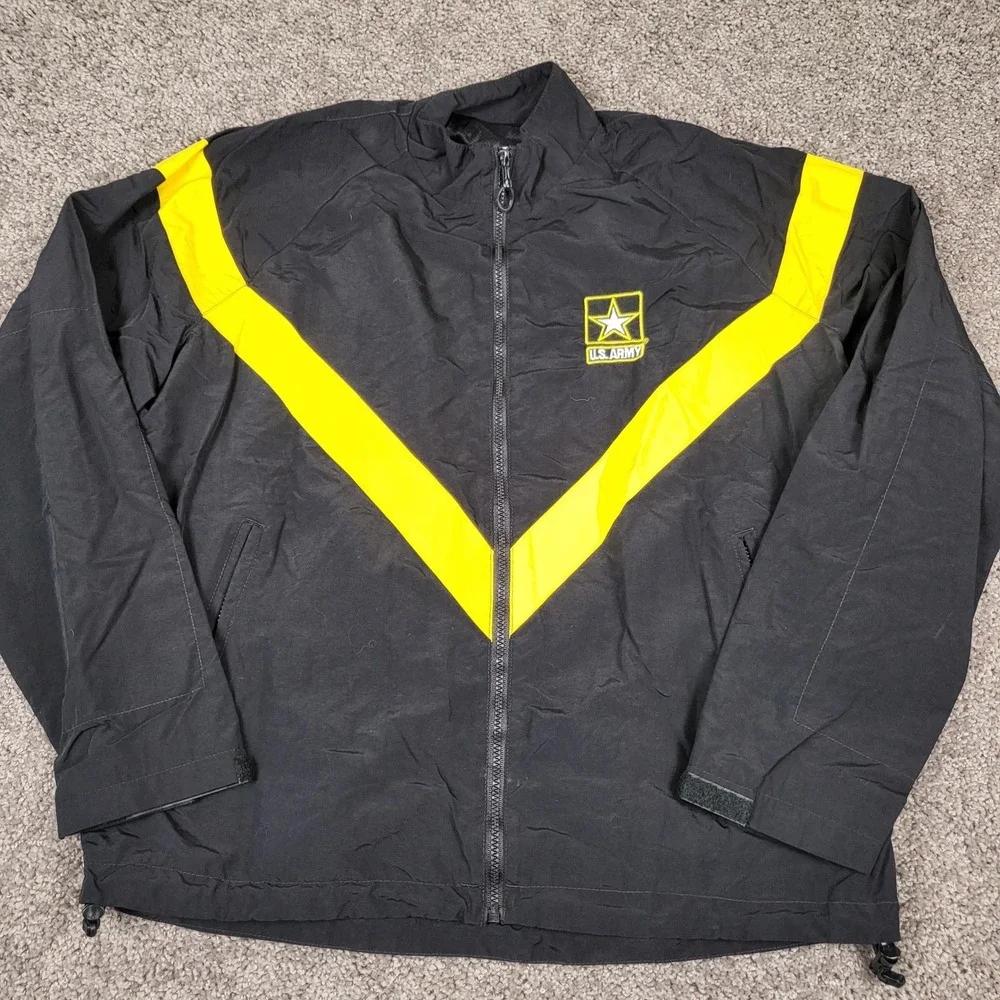 US Army APFU Physical Fitness Training Track Jacket Black Yellow Medium Regular